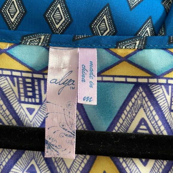 NWOT Alya boho hippie blue yellow tunic sheath dress - Picture 10 of 12